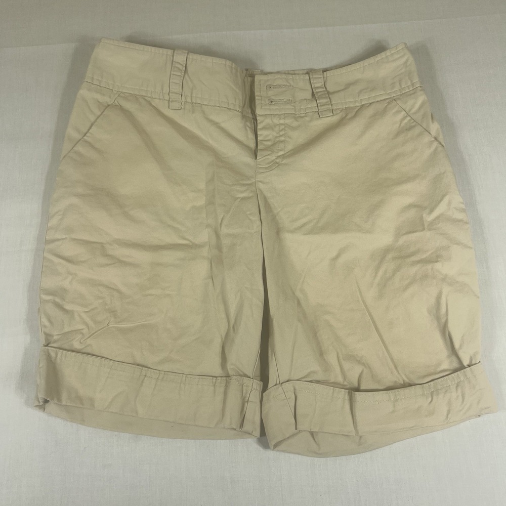 Mossimo Stretch Bermuda Shorts Womens Size 2 Khaki Beige Cuffed Cotton